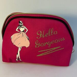Hello Gorgeous Hot Pink Cosmetic Bag with Gold Accents